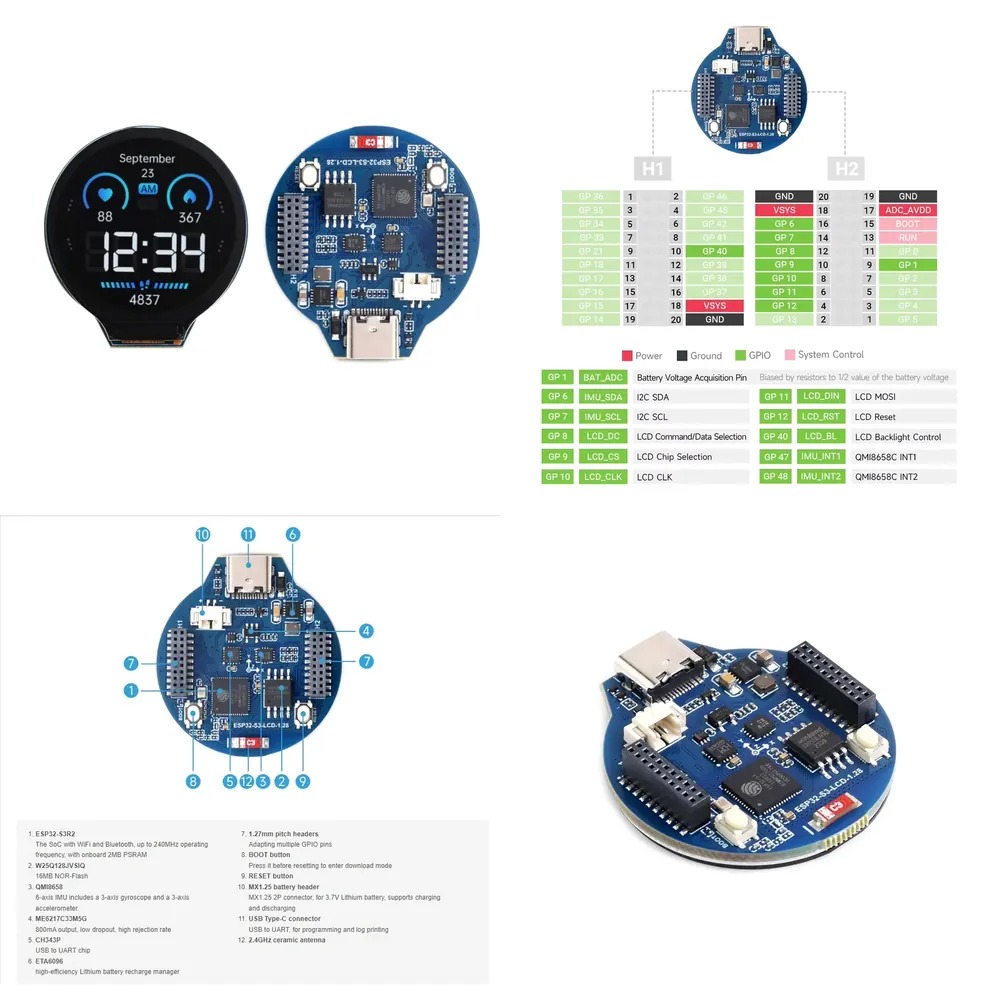 ESP32-S3 LCD開発ボード 1.28インチIPSラウ - Esp32 Development Board のレビューと価格